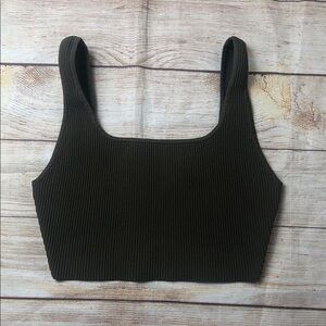 Babaton Olive Green Ribbed Crop Top 💚‎